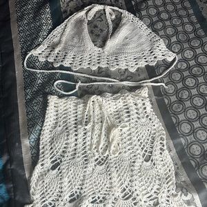 FASHION NOVA WHITE CROTCHET MINI SKIRT CROP TOP SET
